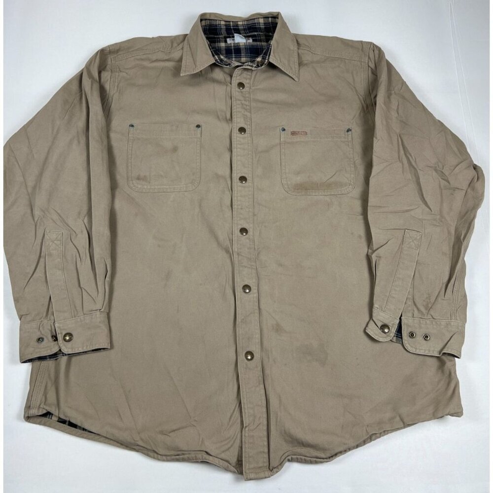 Carhartt Mens XL Tan Canvas Plaid Lined Shirt Jacket Snap Button